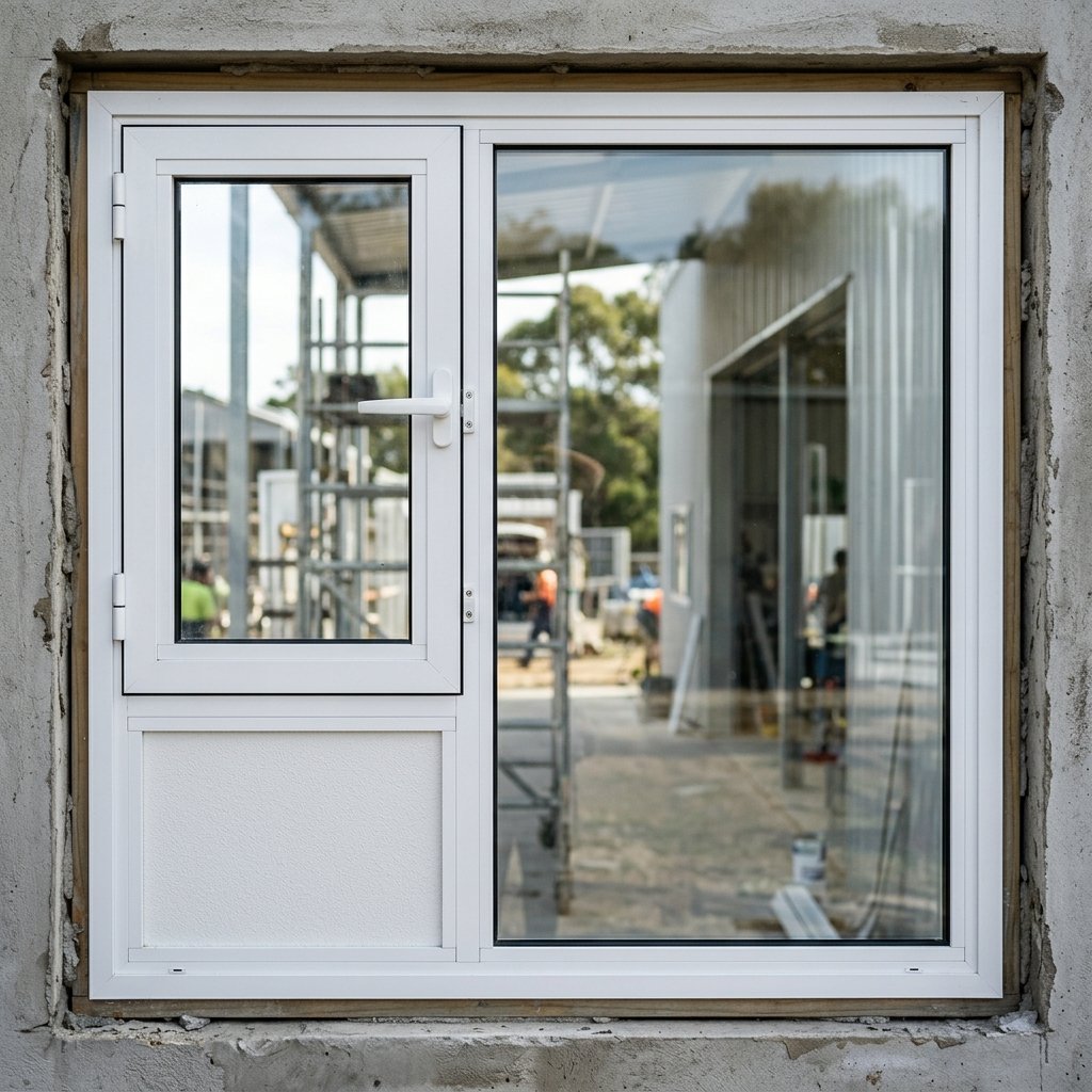 white aluminum casement window with fixed glass panel