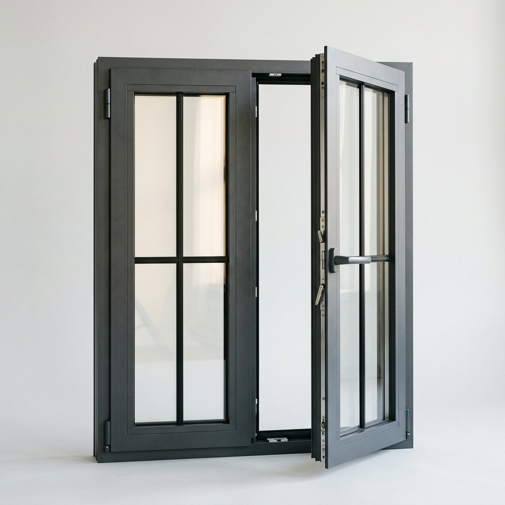 dark gray double glazed aluminum casement window