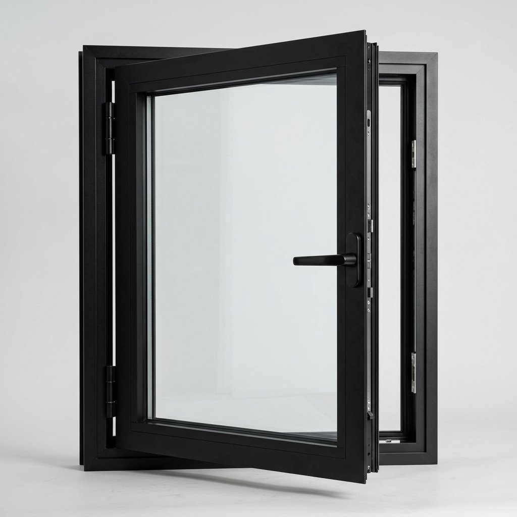 black single sash aluminum casement window