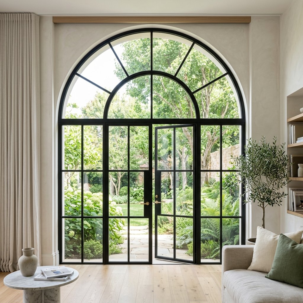 custom black arched aluminum casement window